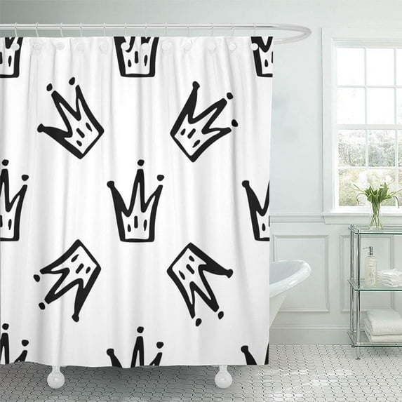 KSADK Princess Crown Doodle Minimalistic Corona Cute Emblem Fairy Tale Fashionable Graphic Shower Curtain Bath Curtain 60x72 inch