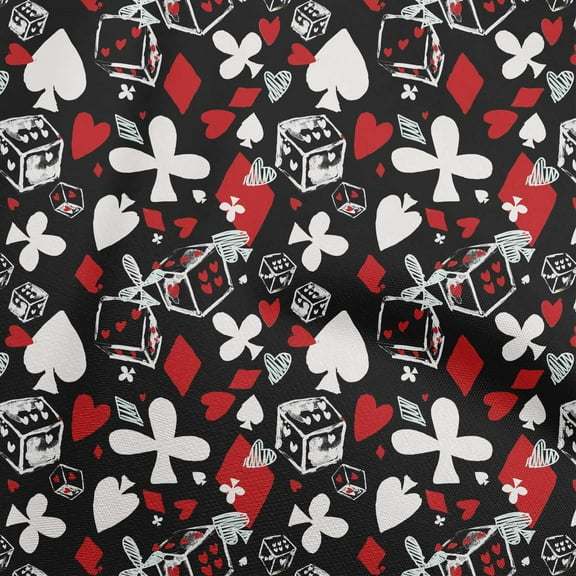 oneOone Polyester Spandex Red Fabric Poker Card Sewing Material Print Fabric By The Yard 56 Inch Wide