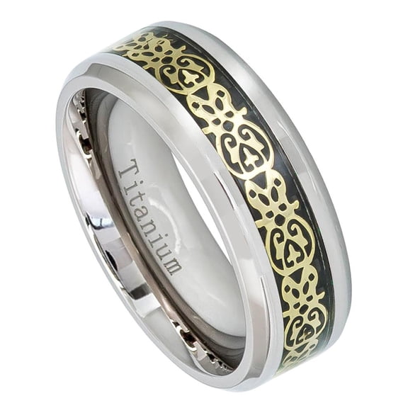 8mm Titanium with Aztec Cut-Out over Black Carbon Fiber Inlay Wedding Band Ring For Men Or Ladies