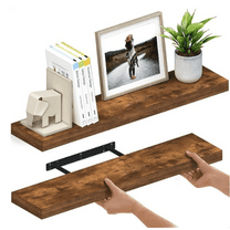 Floating Shelves for Wall, 36" Wood Wall Shelf Set of 2, with Invisible Brackets for Bathroom, Living Room, Bedroom, Kitchen, Nursery, 8" Deep, Rustic Brown