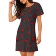 thumbnail image 2 of Fotbe Red Ladybugs On Dark Background Bata de Dormir para Mujer con Estampado, Camisón de Algodón de Manga Corta, Ropa de Dormir Casual, 2 of 6