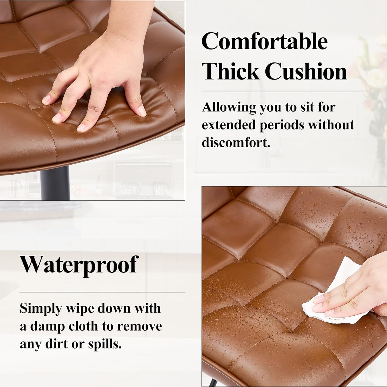 FIRAVOE Bar Stools with Back Set of 4, Adjustable Counter Height Bar Stools, Swivel Barstools Faux Leather Bar Chairs for Kitchen Island, Brown