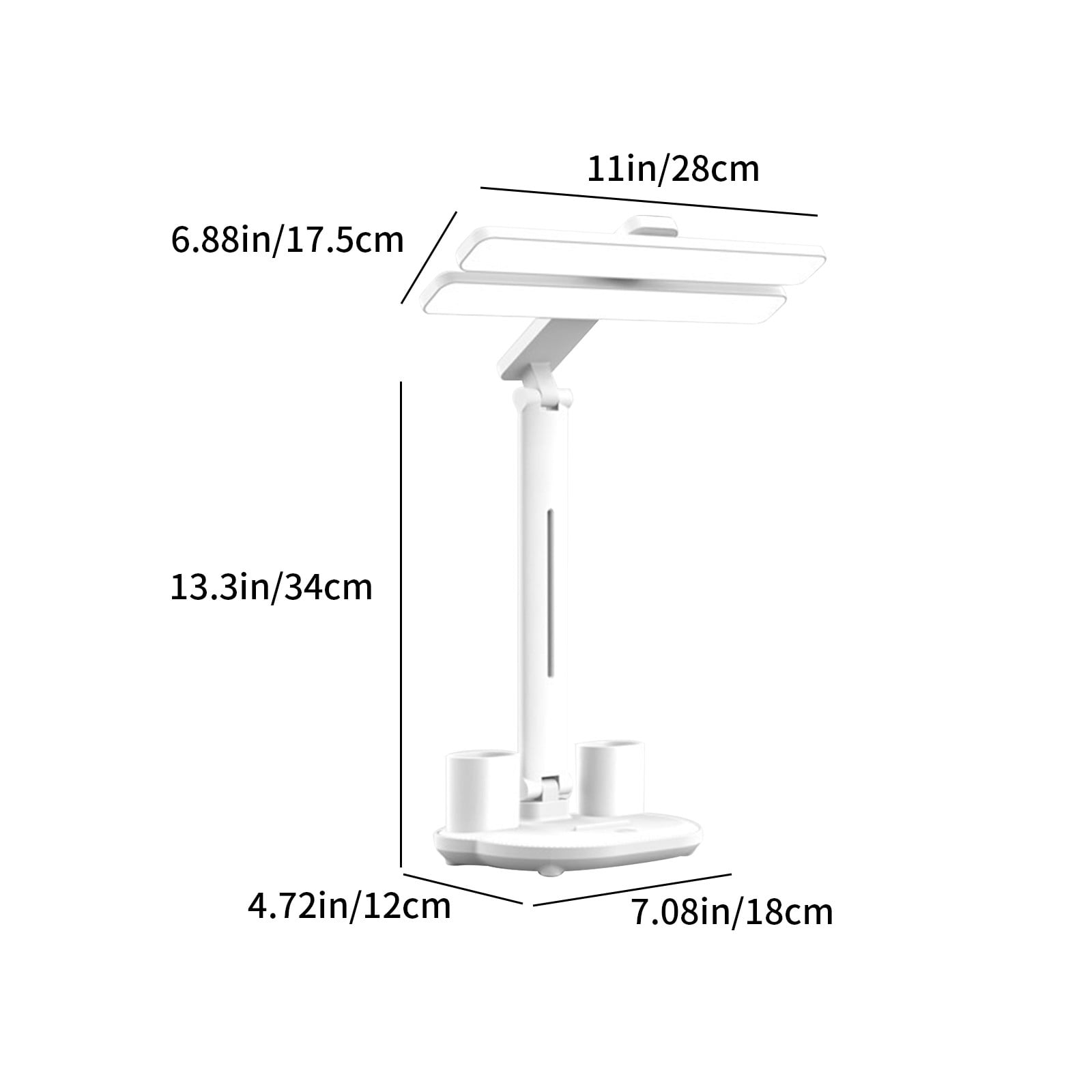 LED Desk Lamp with Pencil Sharpener | Foldable Eye-Care Reading Light | Adjustable Angle | Pen Holder Organizer | Type-C Rechargeable 2000mAh Battery | White | 13.39"x11.02"x6.89"