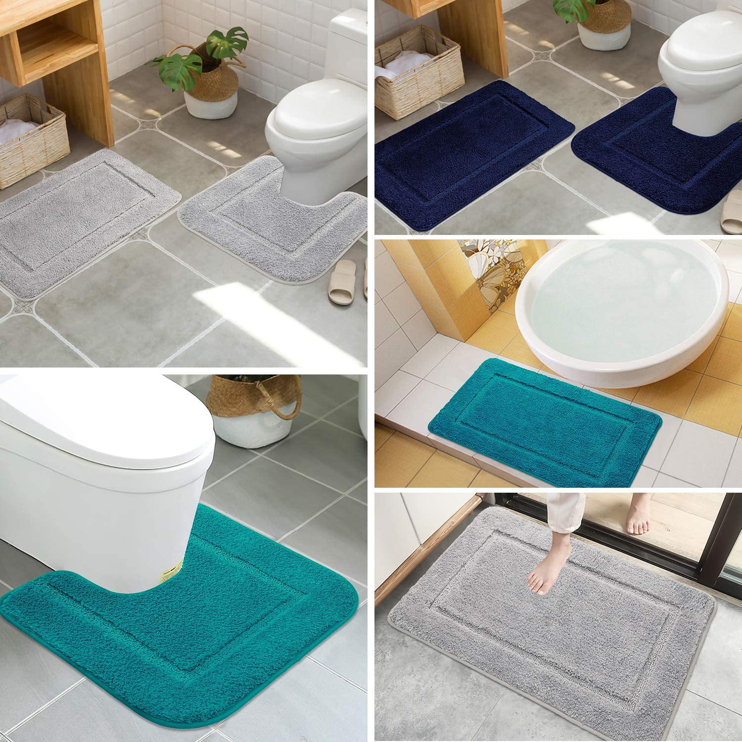 H HOMORE Luxury Set Green Bath Rug, Anti-Slip Bath Rug and U-Shaped, 2 Count