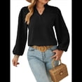 thumbnail image 2 of Blusa de Larga con Cuello en V para Mujer, Elegante, Informal, con Pompones, Estilo Primaveral. Negro XL, 2 of 10