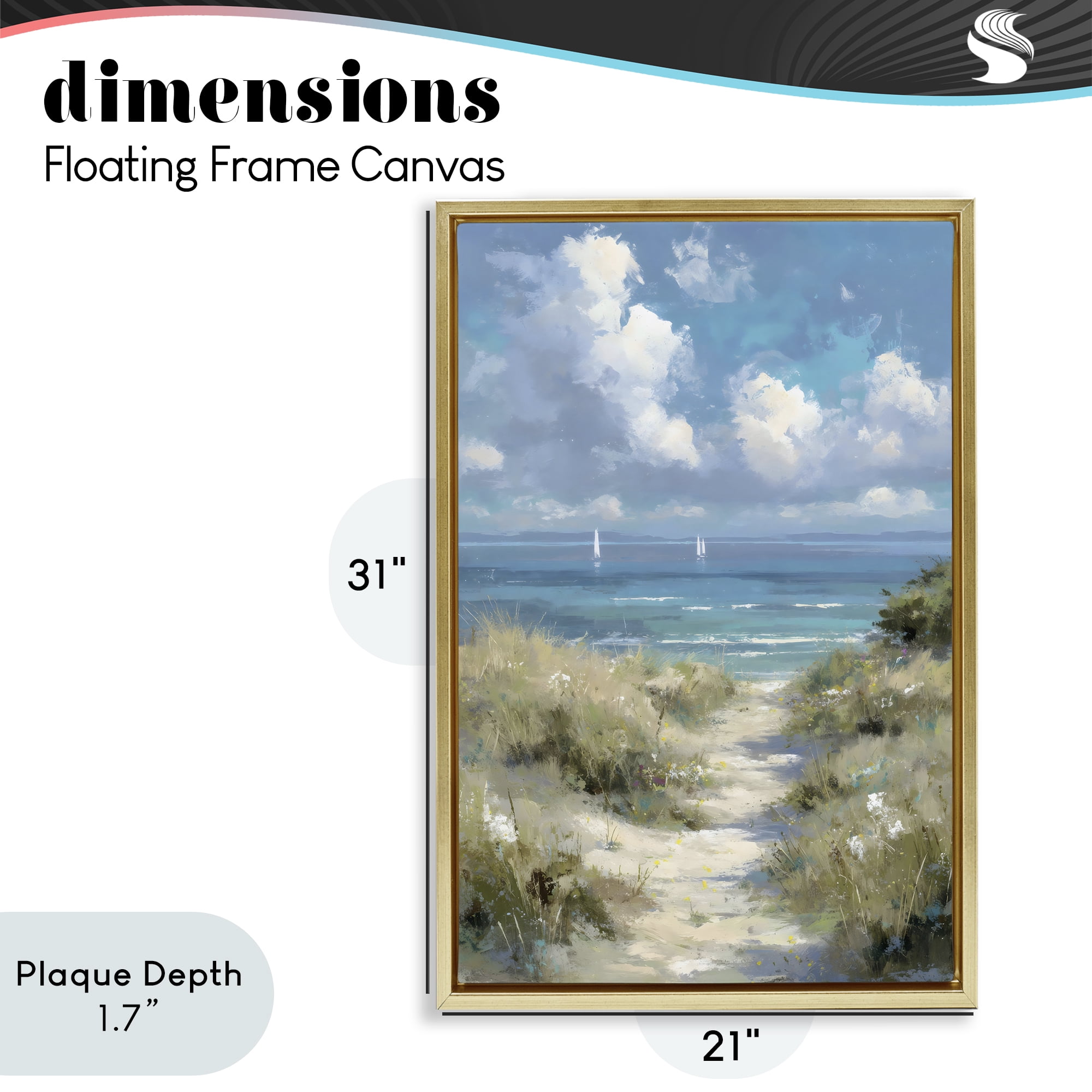 Stupell Industries Impressionist Clouds over Beach Path Gold Framed Floater Canvas Wall Art, design by Petal Prints Design