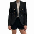 thumbnail image 2 of Womens Casual Blazer Jacket Gold Button Long Sleeve Work 0ffice Blazer Lapel Open Front Jacket Black M, 2 of 7