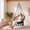 Black, variant on Macrame Swing Chair with Round Seat Cushion, Beige, Metal Rings, Foldable Design