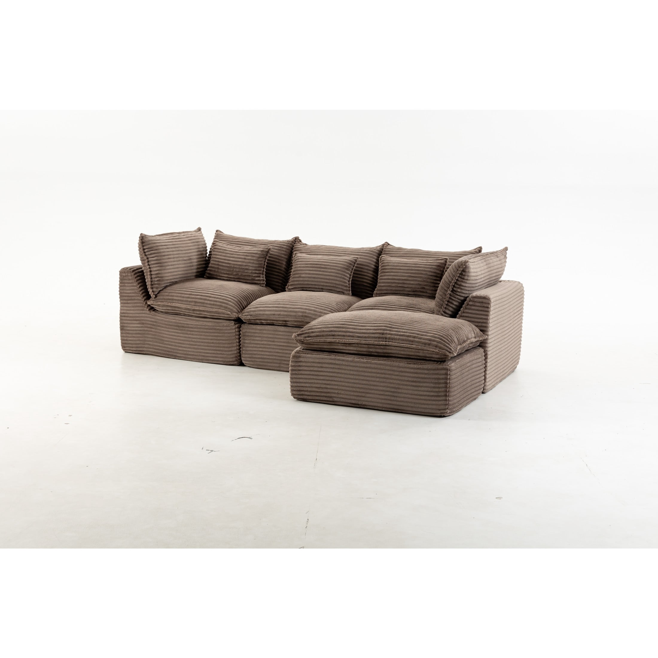 GDF Studio Lunas 102.3" Oversized Modular Corduroy Cloud Sectional Sofa, 3-Seat Comfy Couches with Ottoman, Khaki
