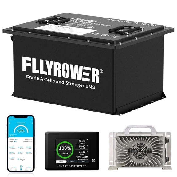 48V 105Ah Golf Carts Lithium Battery with 20A Charger,with Touch Monitor & Mobile APP, Max 10.24kW Power Output,8000  Deep Cycles Chargingfor RV,Solar