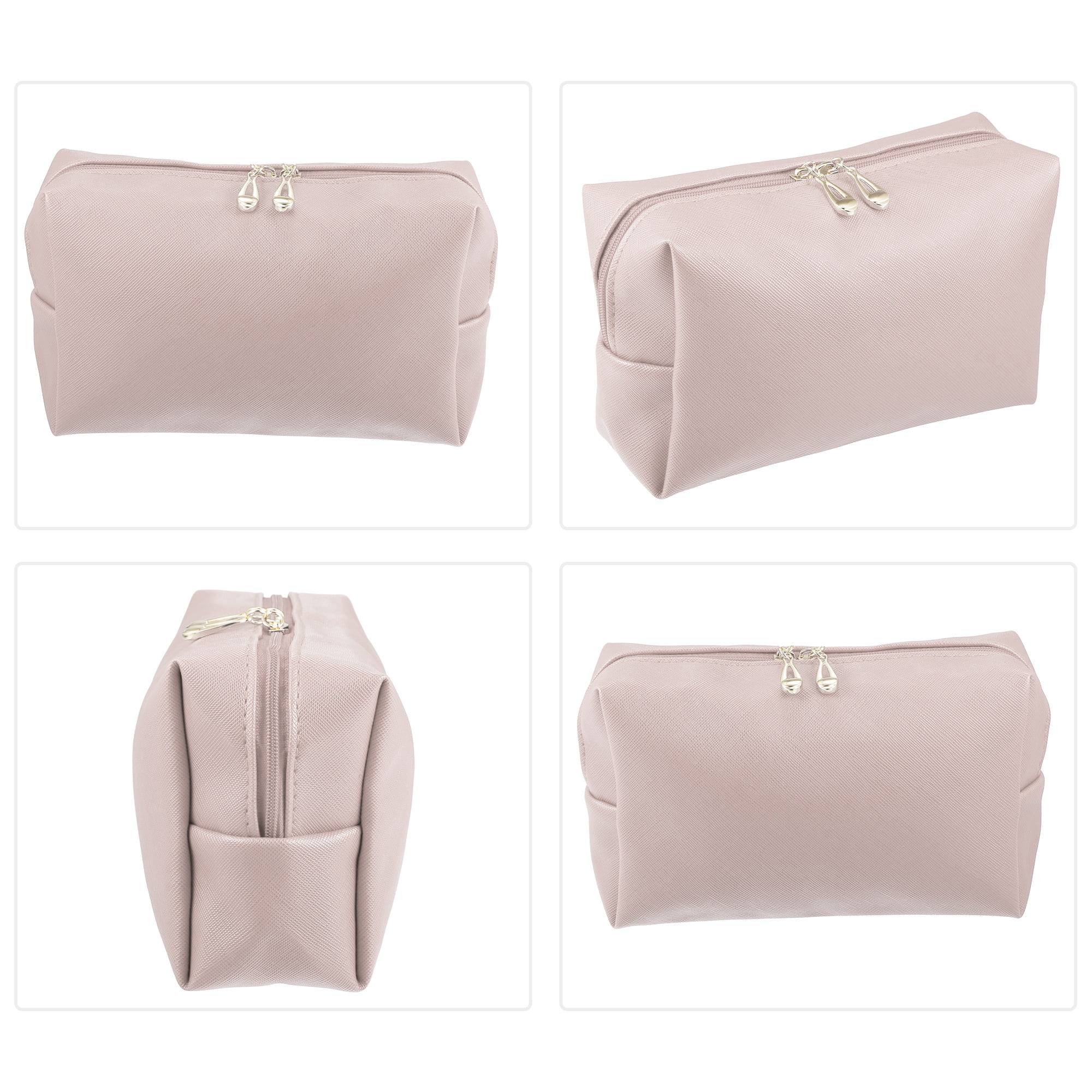 Unique Bargains Floral Makeup Bag Zipper Flower Cosmetic Pouch Gold Pink