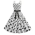 thumbnail image 2 of Elainilye Fashion Party Dresses for Women Vintage Print Round Neck Sleeveless Dress Polka A-Line Dress,White, 2 of 9