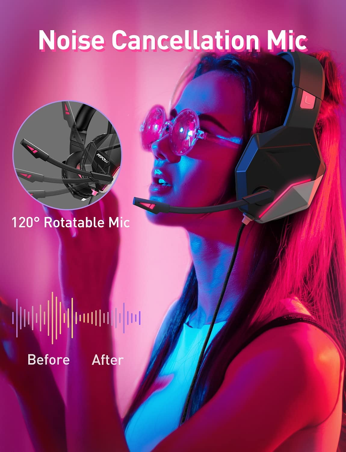Gaming Headset Pink for PS5/PS4/PC 