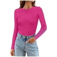 thumbnail image 2 of Womens Plain Tshirts Long Sleeve Going Out Tops for Women Fall Winter Fashion Solid Color Crewneck Ribbed Knitted Slim Sweater Work Blouses Dressy Casual Red M, 2 of 8