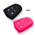 thumbnail image 2 of 2pcs Dobrev 5 Buttons Silicone Case Protector Key Fob Cover Smart Car Remote Holder for Cadillac XT 5 ATS CT6 XTS SRX CTS ATS-L Escalade CTS 2016 2017 (Black and Pink), 2 of 4