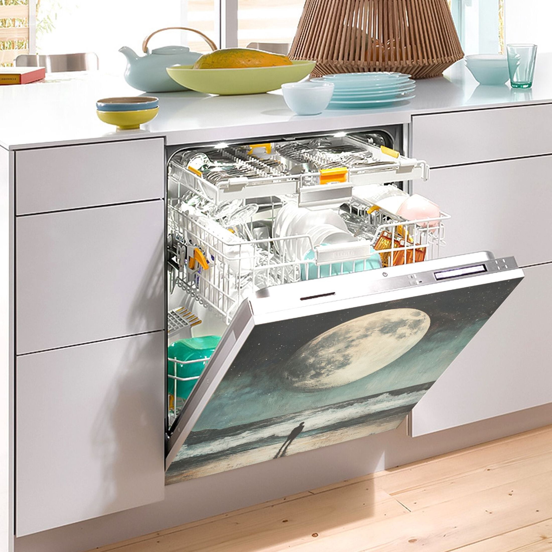 Dishwasher Magnetic Sticker 23x26 Inch Refrigerator Magnetic Sticker Washing Machine Magnetic Sticker Kitchen Panel Magnetic Sticker Home Decor Beautiful Moon on The Sea