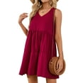 thumbnail image 7 of YouLoveIt Women’s Summer Sleeveless Mini Dress V Neck Casual Loose Flowy Swing Dress Sundress Solid Color Loose Ruffle Tunic Dress Holiday Plain T Shirt Dress, 7 of 7