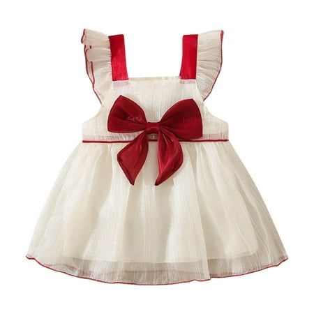 

Girls Fashion Dresses Toddler Dress Flying Sleeve Princess Bowknot Dress For Children Clothing For 12-18 Months