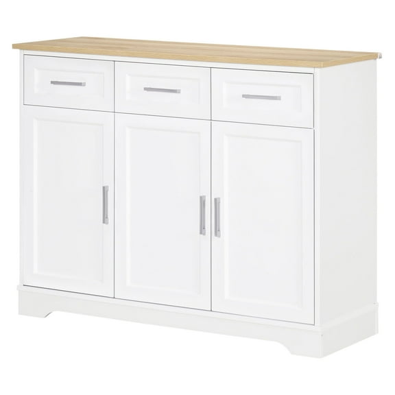 Kitchen Sideboard Buffet Cabinet - White Storage Island for Dining & Living Room - Adjustable Shelves, 3 Drawers, Modern Furniture