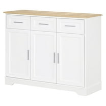 Kitchen Sideboard Buffet Cabinet - White Storage Island for Dining & Living Room - Adjustable Shelves, 3 Drawers, Modern Furniture