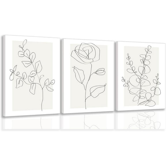 Framed Botanical Line Wall Art Set of 3 Neutral Plant Minimalist Art Prints for Wall Decor Aesthetic Vintage Black and White Canvas Abstract Floral Pictures for Living Room Bedroom 12x16in