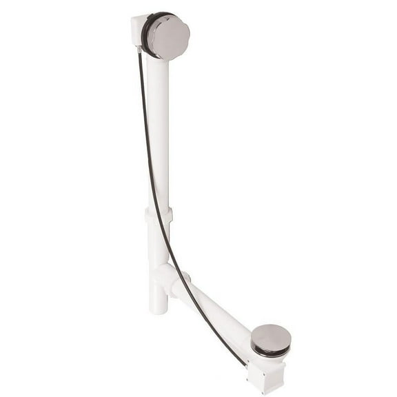 Westbrass D50P27TLE-07 27" Cable Drive Standard Bath Drain Trim Kit with Rotary Overflow Cover Knob, Pop-Up Stopper and Poly Tubular Pipes & Fittings, Satin Nickel