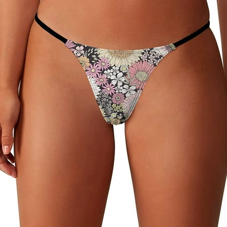 

Vintage Scattered Flowers Women s G-String Thongs Low Rise Hipster Underwear Stretch T-Back Panties