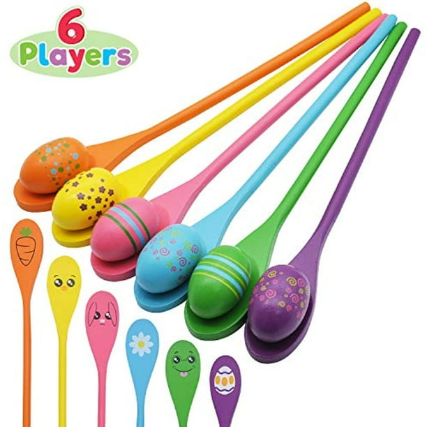 Easter Egg and Spoon Race Game Set; 6 Eyeballs and Spoons with Assorted