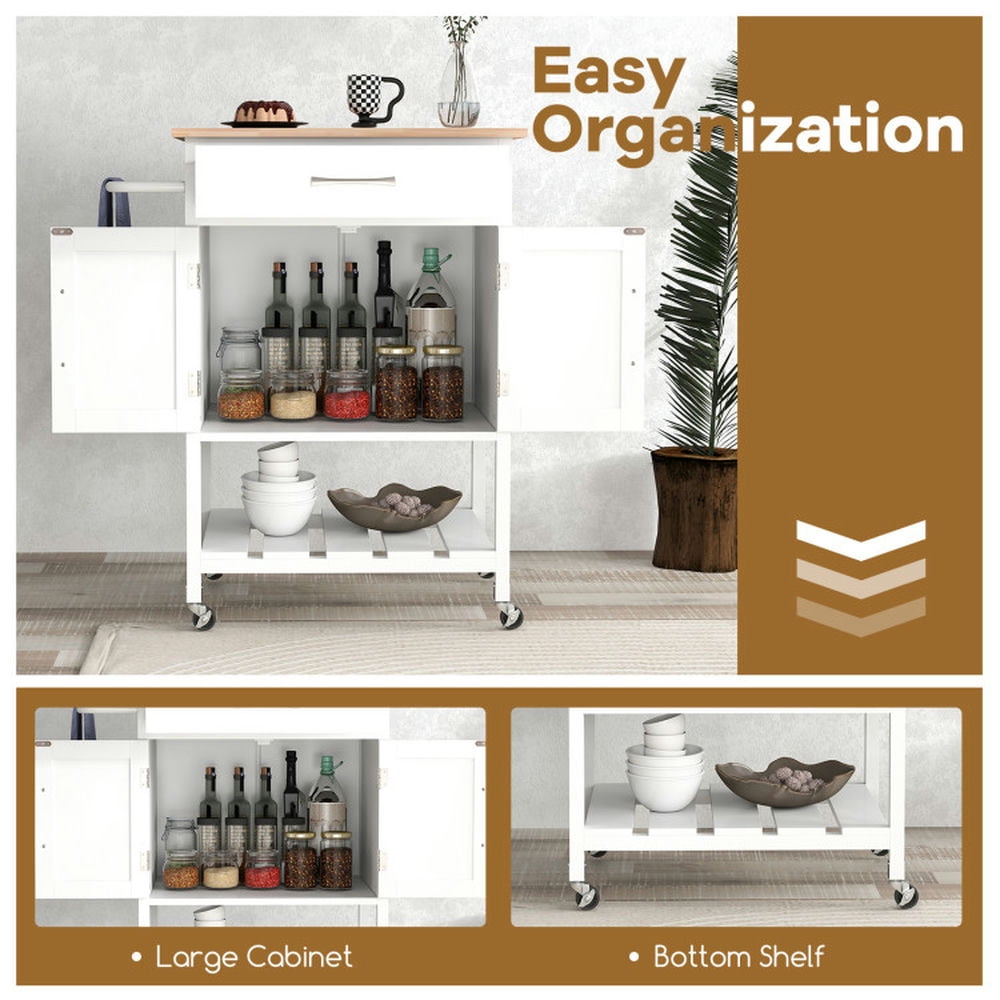 GVN Kitchen Islands Carts,Rolling Kitchen Island Cart with Drawer and Towel Rack-White