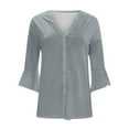 thumbnail image 3 of qolati Cardigan for Women 2023 Dressy Casual 3/4 Sleeve Ruffle Cardigans Lightweight Solid Color Open Front Button Tops Outwear Jackets, 3 of 4