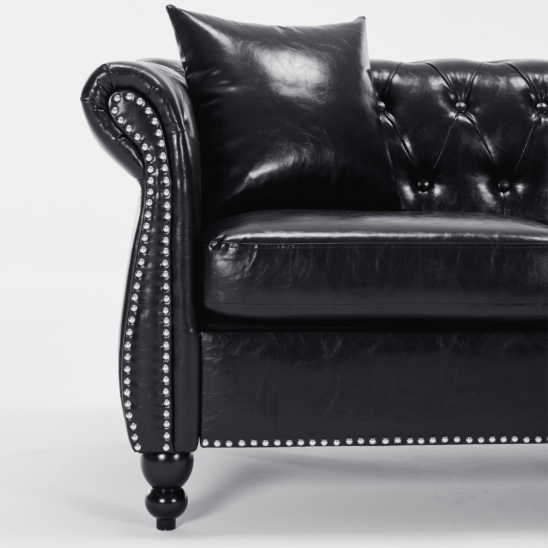 Yeahumalia 83.4'' 3-Seater Chesterfield Sofa Upholstered Sofa Padded Seat, Button Tufted Sofa with Nailhead Trim and Backrest, Faux Leather Couch, Black