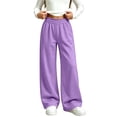 thumbnail image 5 of LIBRCLO Kids Girls Sweatpants Elastic Waist Wide Leg Pants Fleece Baggy Sweatpants Size 11-12 Years, 5 of 6