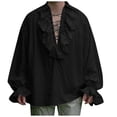 thumbnail image 1 of Halloween Costume Praty Men's Gothic Long Sleeve Tie Wide Loose Casual Solid Color Shirt Top 3XL, 1 of 5