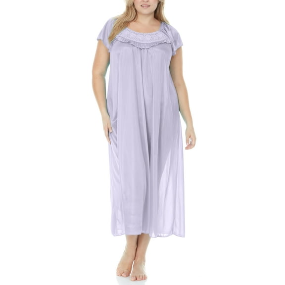 EZI Women's Plus Satin Silk Ruffle Long Nightgown