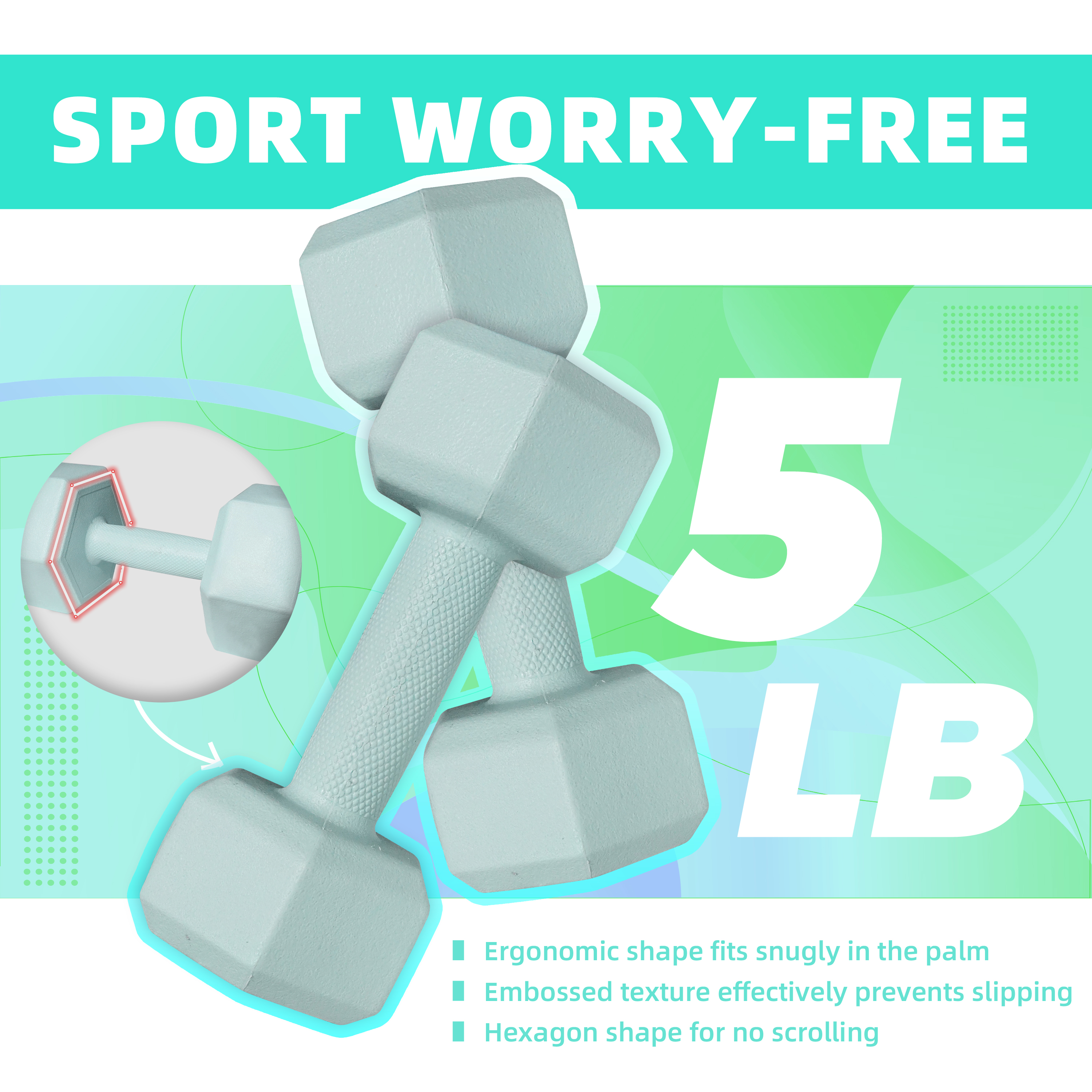 Divmystery Dumbbell Hand Weight Sets 5lb of 2 - Anti-roll, Anti-Slip, Hexagon Shape