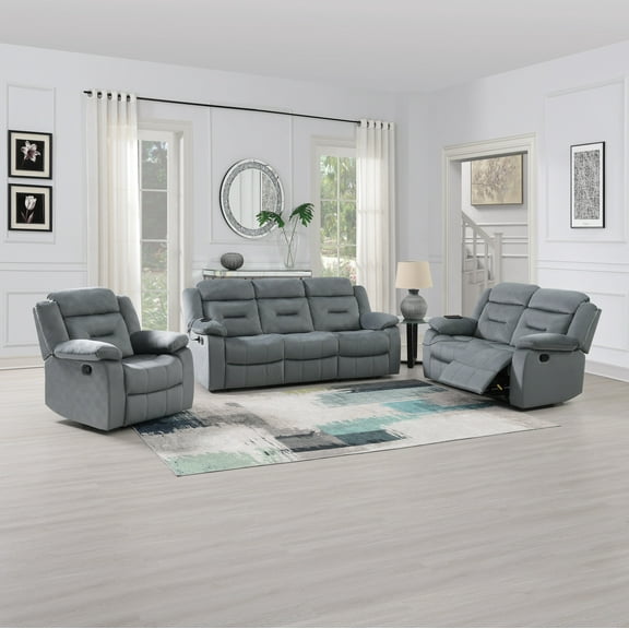 Luxurious Style Living Room 3pc Reclining Sofa Loveseat Chair Set Dark Gray Velvet