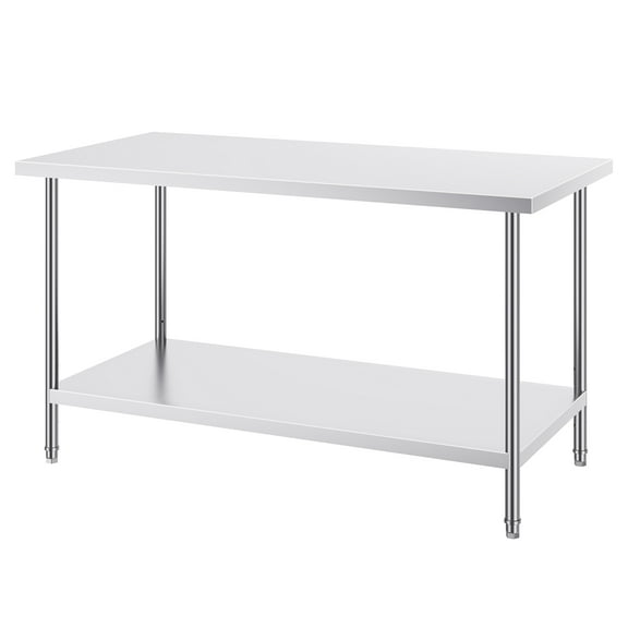 KFFKFF Metal Prep Station, 30x60x34 in, Supports up to 910 lbs, Durable Stainless Steel Table with 3 Height Settings, Ideal for Kitchen, Garage, or Commercial Use