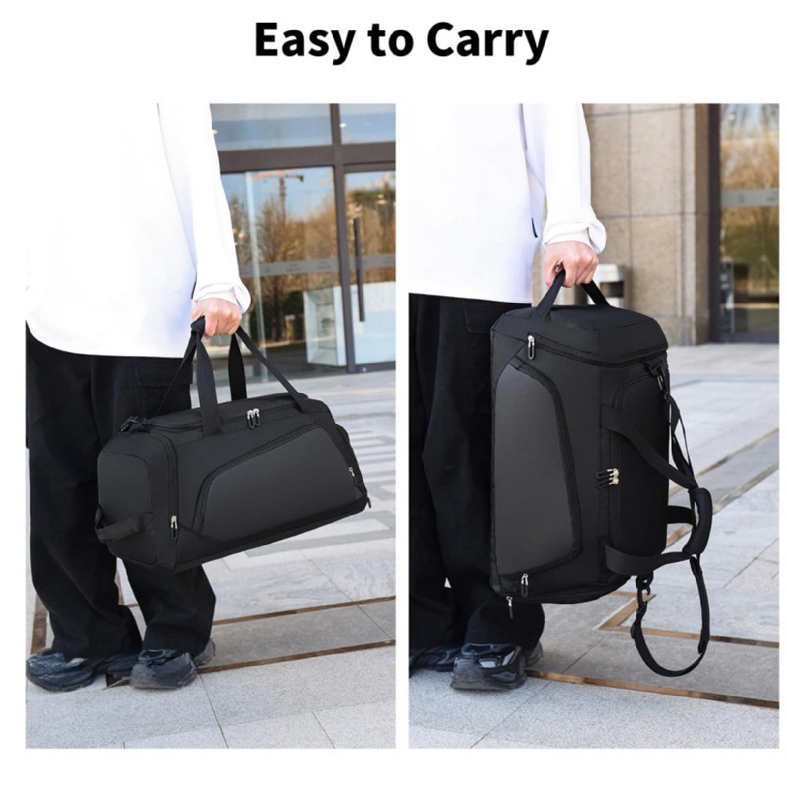 Djiypn Gym Bag for Men, 40L Sports Travel Duffel Bag with Shoe Compartment, Dry Wet Separation Workout Bag Carry On Weekender Bag Overnight Handbag for Travel, Fitness, Black