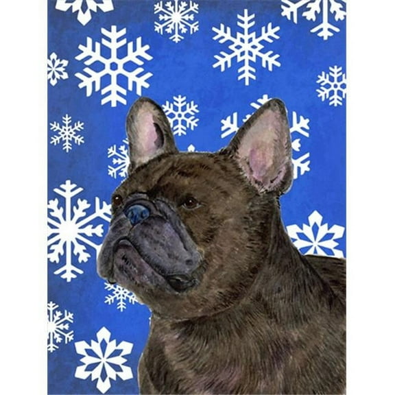 28 x 40 in. French Bulldog Winter Snowflakes Holiday Flag Canvas House Size