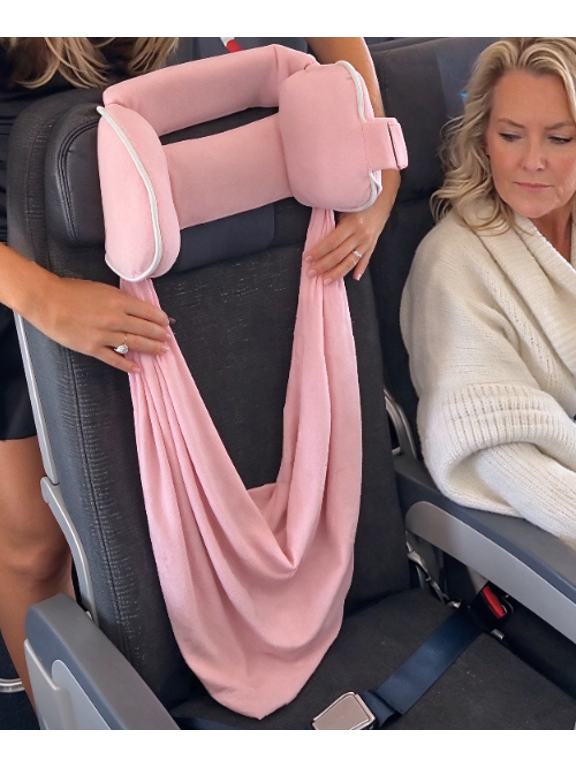 Pink Travel Pillow with Eye Mask, 3-in-1 Airplane Sleep Support Travel Essentials, Neck Pillow Airplane, Portable Sleep System with Head Strap, Sleeper Hold for Flight Car Train