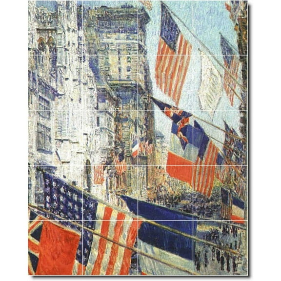Ceramic Tile Mural-Childe Hassam City Wall Tile Mural 9. 17" w x 21.25" h using (20) 4.25 x 4.25 ceramic tiles