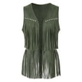 thumbnail image 4 of BYHONG Women Fringe Vest Suede Open Front Vintage Vest Sleeveless 70s Hippie Clothes Boho Western Jacket Womens Vest Green M, 4 of 6