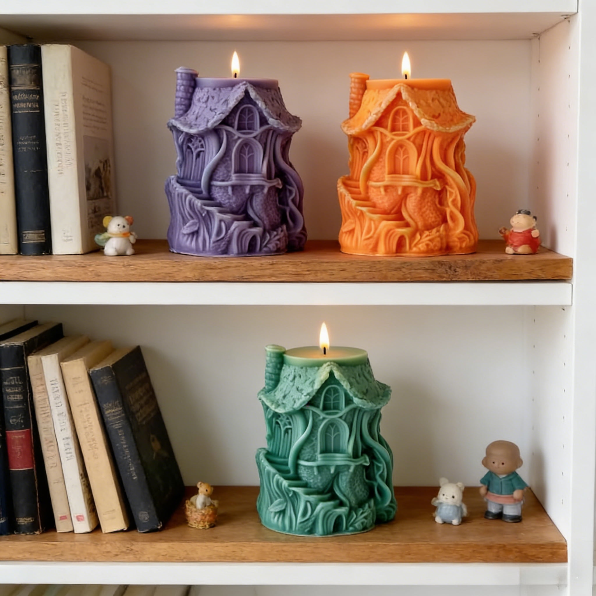 2PCS Wooden House Silicone Candle Mold, Treehouse Candle Mold Production, Aromatherapy Candle Ornaments Resin Casting Silicone Molds for Home Decor & Candle Making Craft Mold
