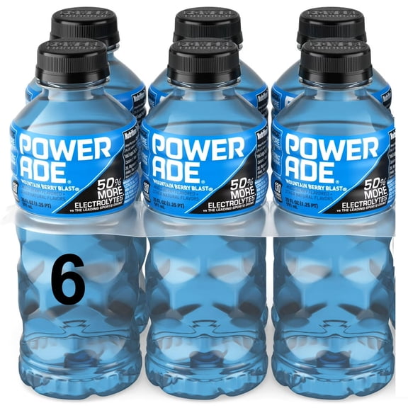 Powerade Mountain Berry, ION4 Electrolyte Enhanced Fruit Flavored Sports Drink, 6 Pack 20 fl oz Plastic Bottle