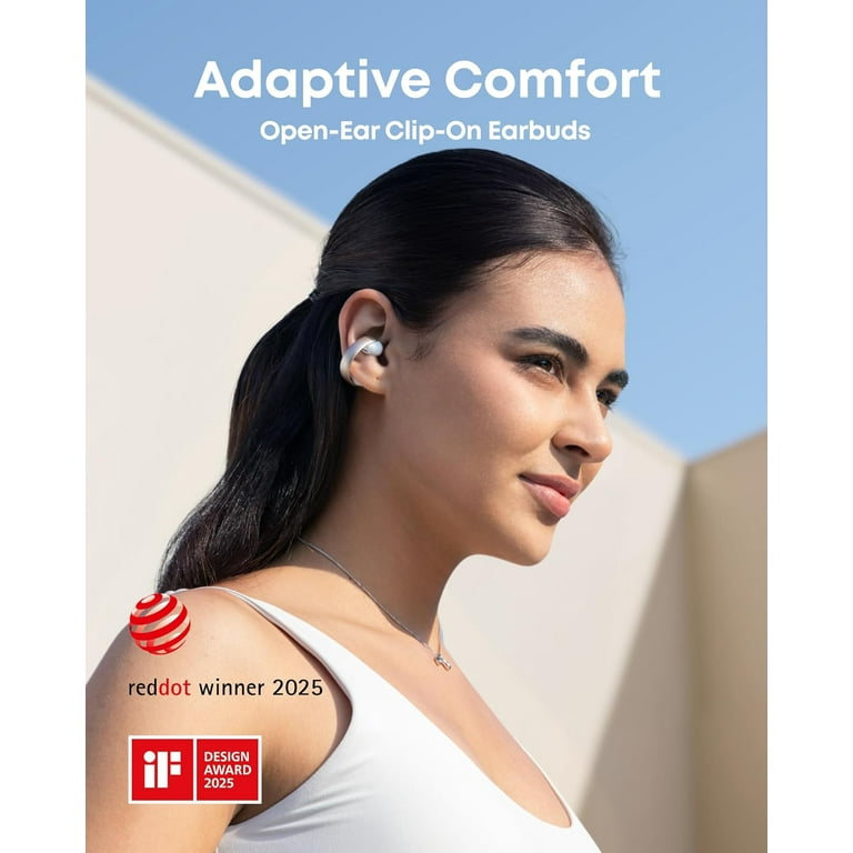 Soundcore AeroClip Open-Ear Earbuds, Champagne Mist, AI Clear