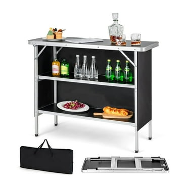Folding Picnic Table, Lightweight Aluminum Table, Portable Food Prep Station with 2 Shelves, Outdoor Camping Table with Carry Bag for Backyard (Black)