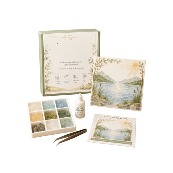 Psalms of Comfort & Strength Sea Glass Art Kit, Christian DIY Craft Kit with Inspirational Bible Verse Design, Religious Gift for Women, Faith Home Decor Wall Art,A