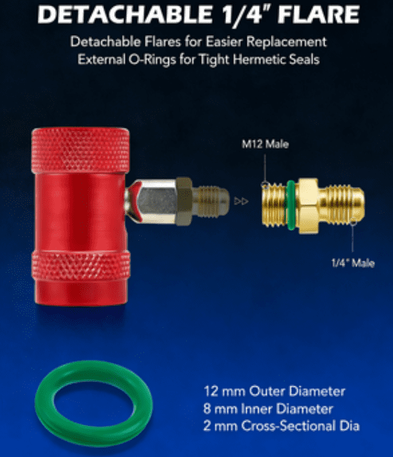 ABPETE  R1234yf Quick Couplers Set, R1234yf Adapter Tool Kit with Self-Sealing & Puncture Can Tap, High & Low R1234yf Couplers Set with Valve Core Remover for 1/4" & 1/2" HVAC Charging Hoses