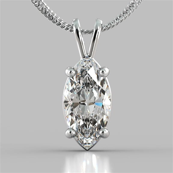 3.00 Ct Marquise Cut Lab Created Diamond Solitaire Pendant 14K White Gold Plated Silver