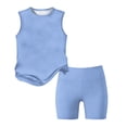 thumbnail image 4 of Girls' Clothing Sets Summer Outfits Size 8 Cute Preppy Girls 2 Piece Outfits Lounge Set Athletic Sleeveless T Shirts Top and Shorts Clothing Sets Light Blue 9-10 Years, 4 of 7